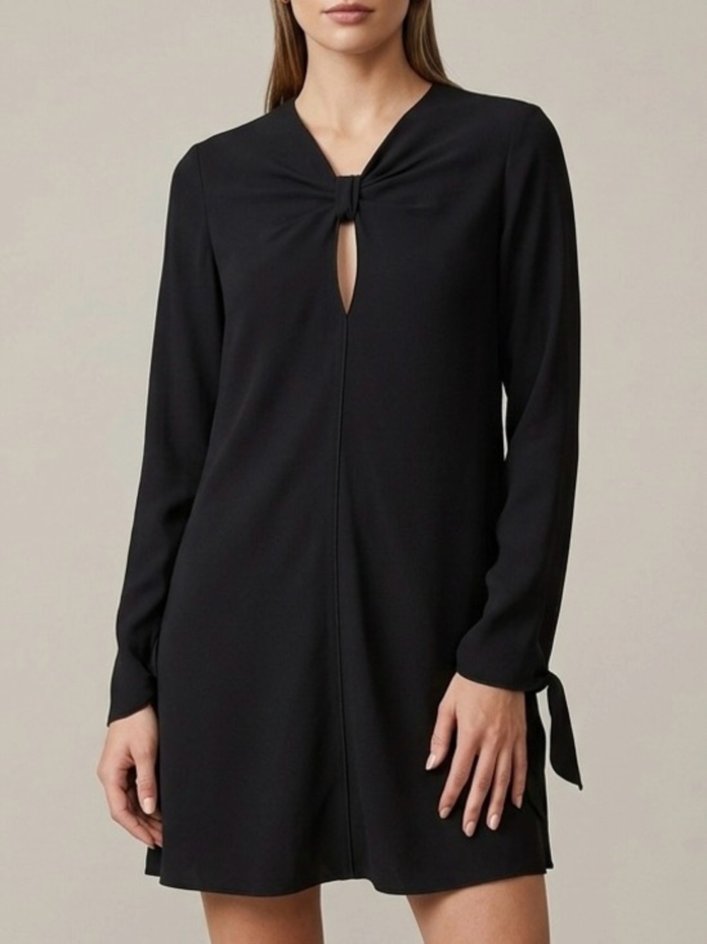PROENZA SCHOULER Knot Front Keyhole Long Sleeve Mini Dress Black Size 8